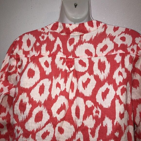 Allison Taylor Medium Pink Peacock Print 3/4 Sleeve Linen Tunic Blouse Top Shirt - Picture 8 of 11